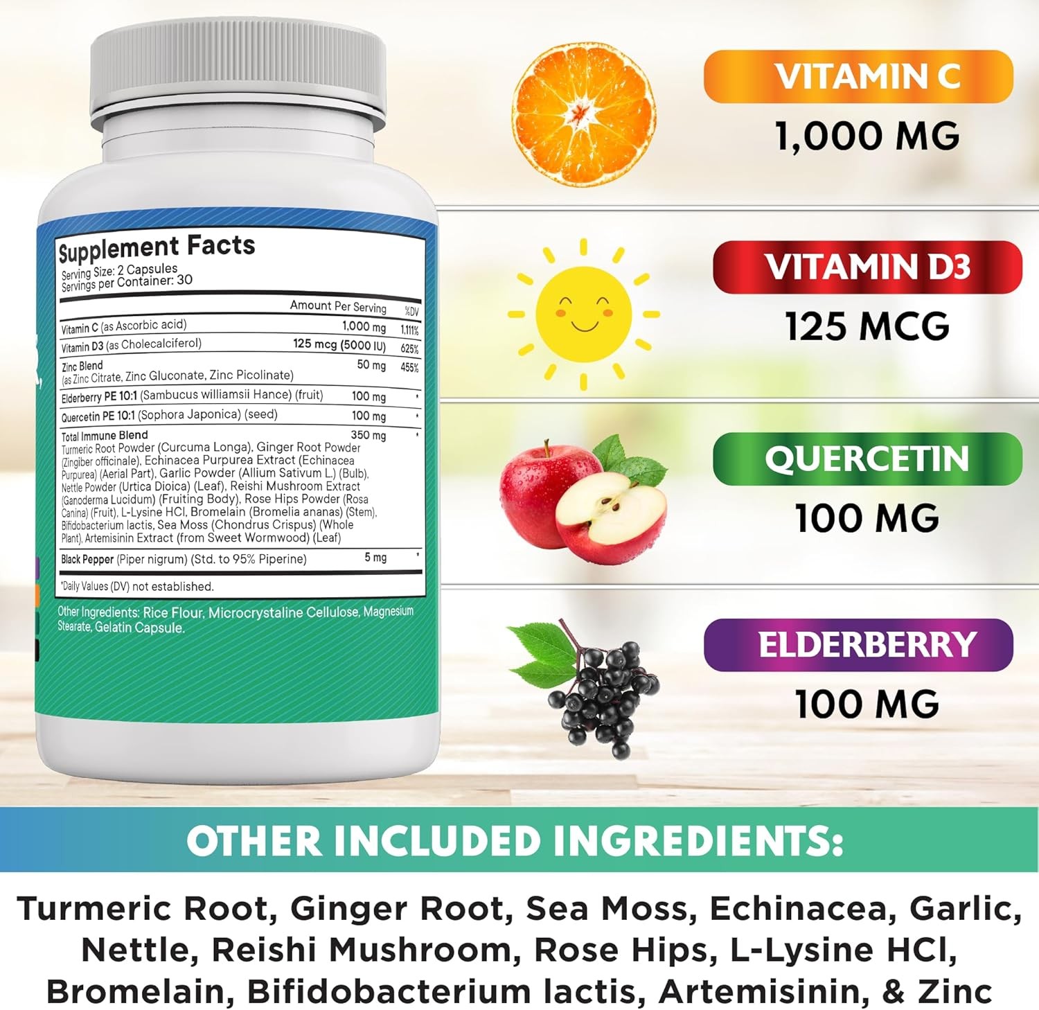 Zinc Vitamin C,D Bromelain-Nettle Supplement withArtemisinin,Echinacea-120 Count