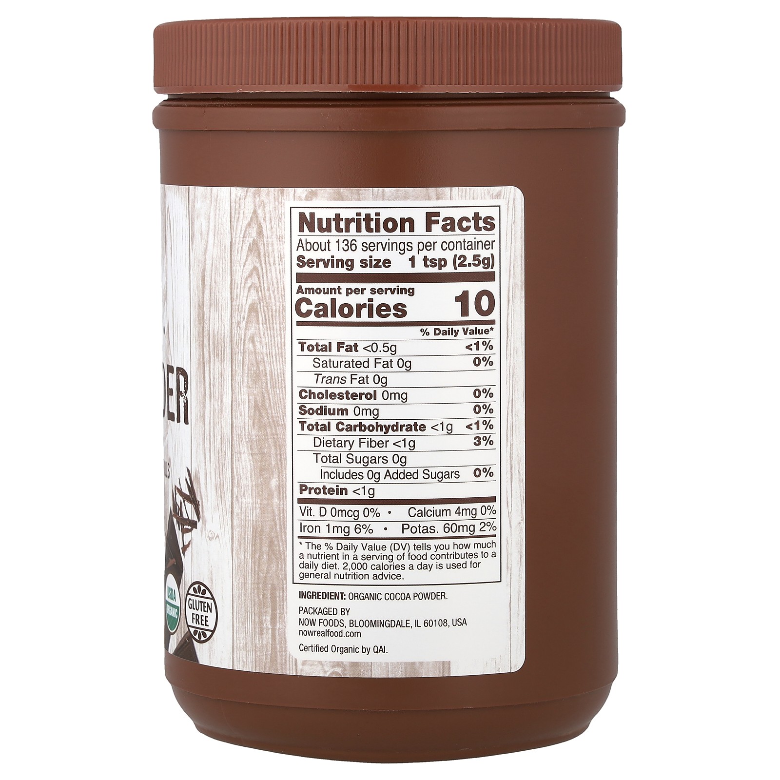 Now Foods Real Food Cocoa Lovers Organic Cocoa Powder 12 oz 340 g Gluten-Free,