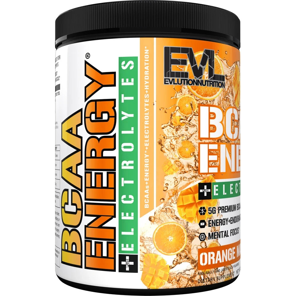 EVL BCAA Energy + Electrolytes: Energy Boosting Amino Acid Powder, Orange Mango