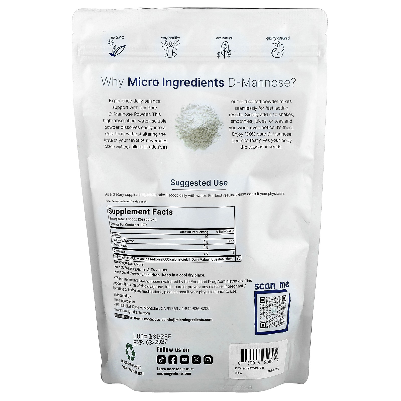 D-Mannose Powder, 12 oz (340 g)