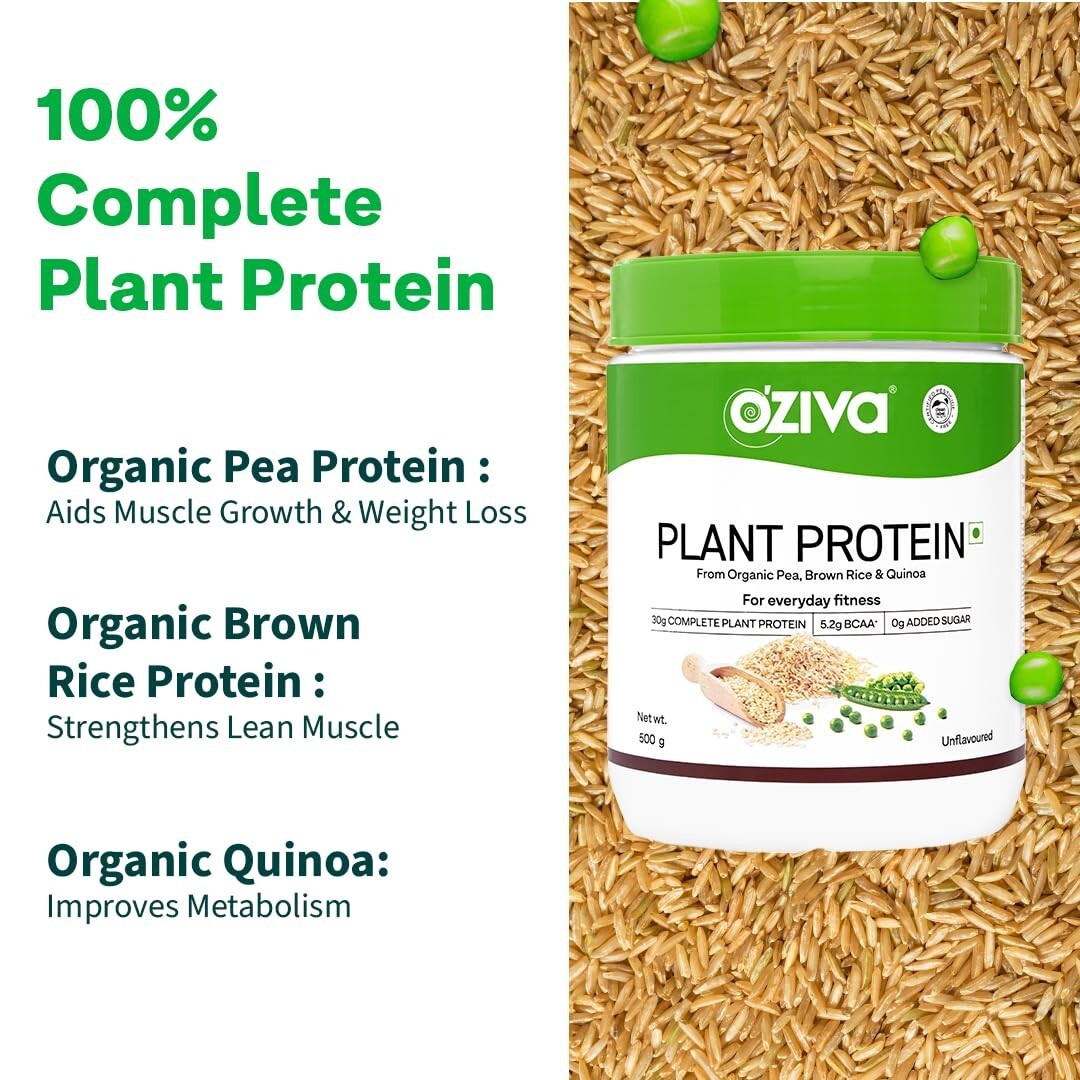 OZiva Organic Plant Protein Powder For Everyday Fitness Men & Women 500gm