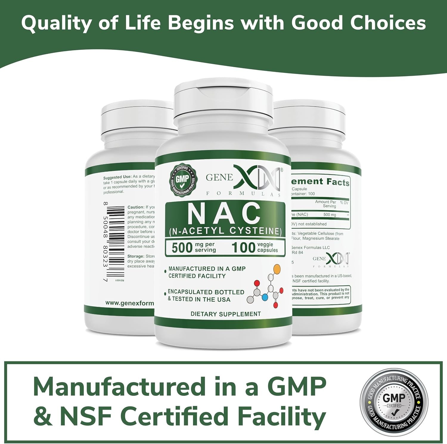 NAC 500mg Capsules – 100 Count for Liver Support – , Non-GMO, Gluten-Free