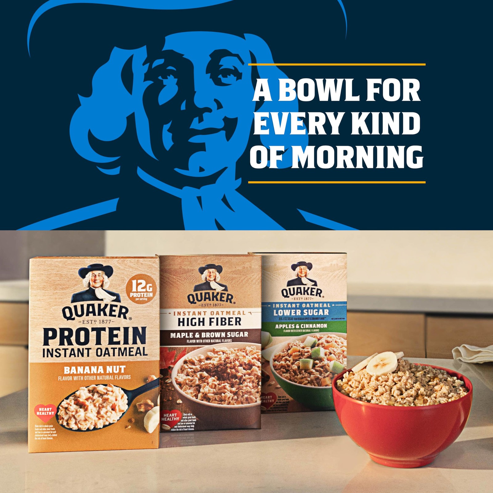 Quaker Instant Oatmeal Lower Sugar, Maple & Brown 1.19 Ounce (Pack of 44)