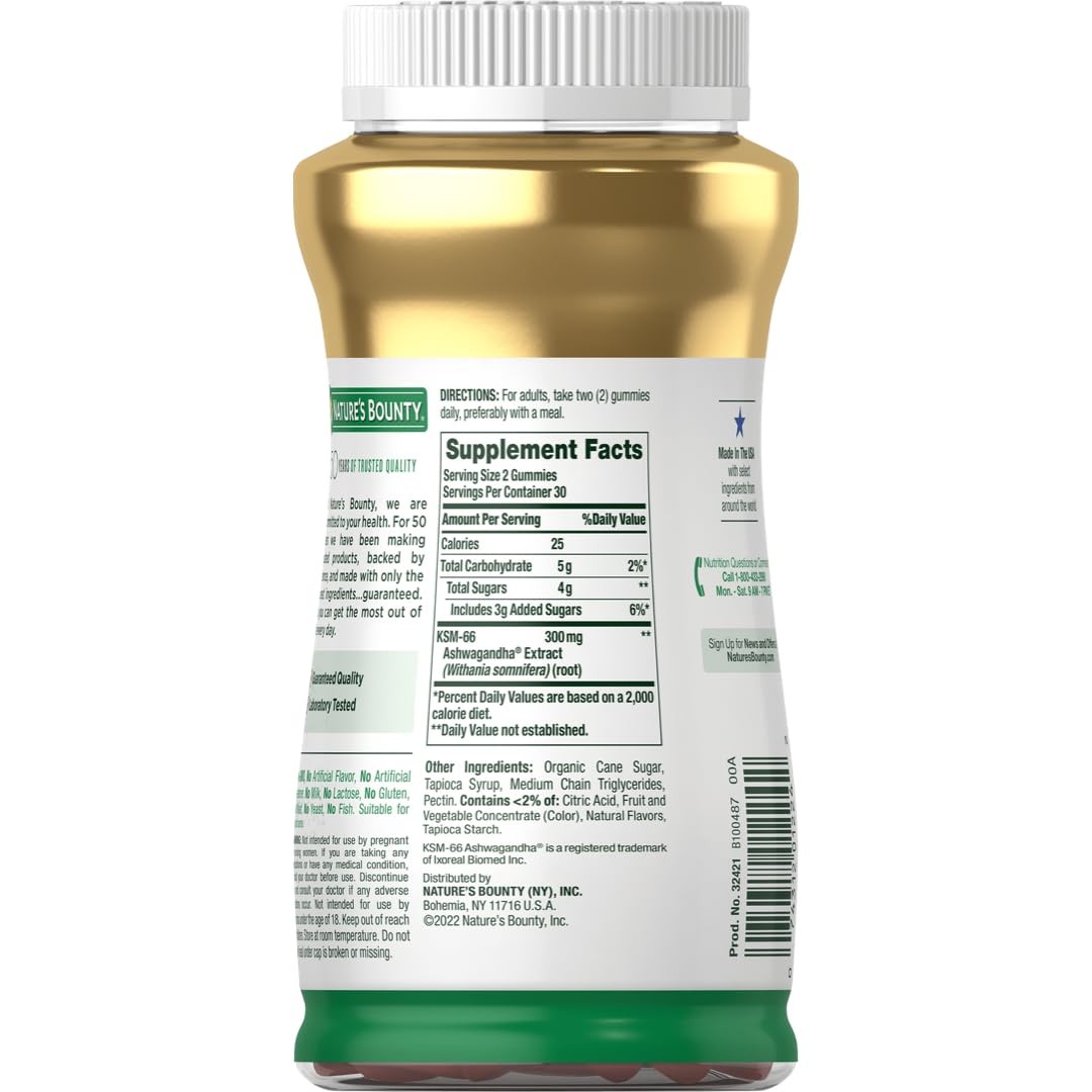 Nature’s Bounty Ashwagandha Gummies, 300mg KSM-66 60 Count (Pack of 1)