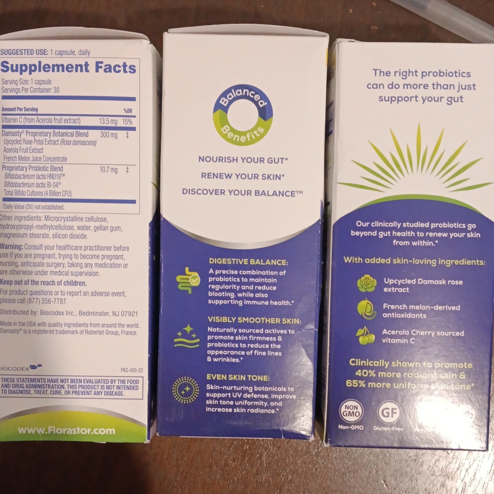 3x Florastor BalancedBenefits Digest+ SkinRenew Probiotic 30 capsules (90 total)