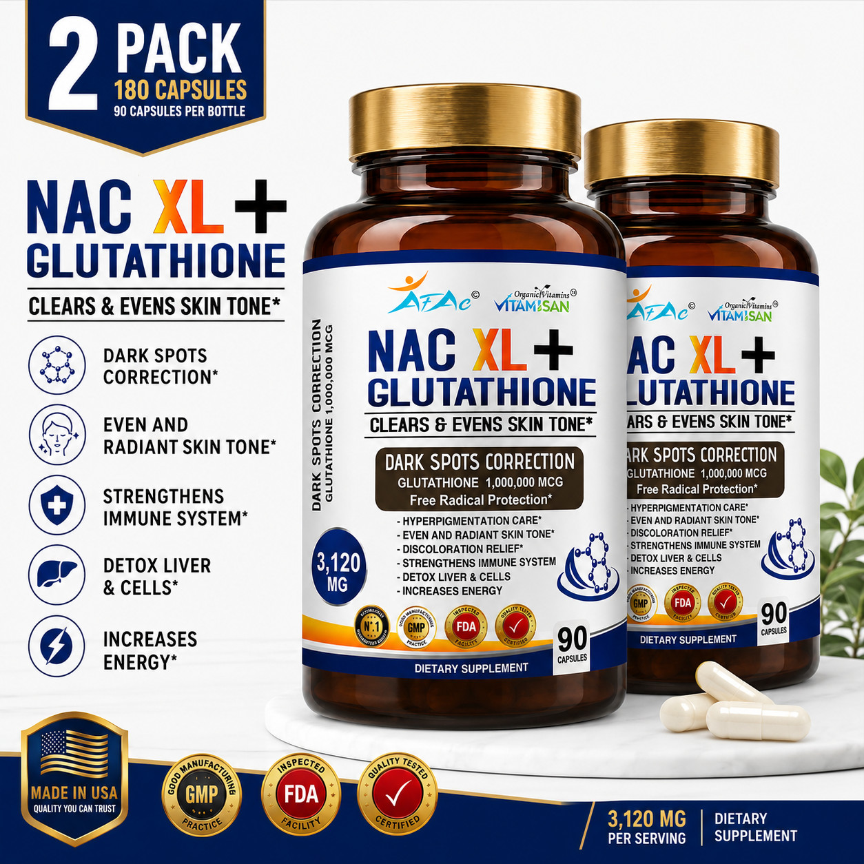 Liposomal Glutathione Pure Reduced L-Glutathione Detox 3120MG TOTAL