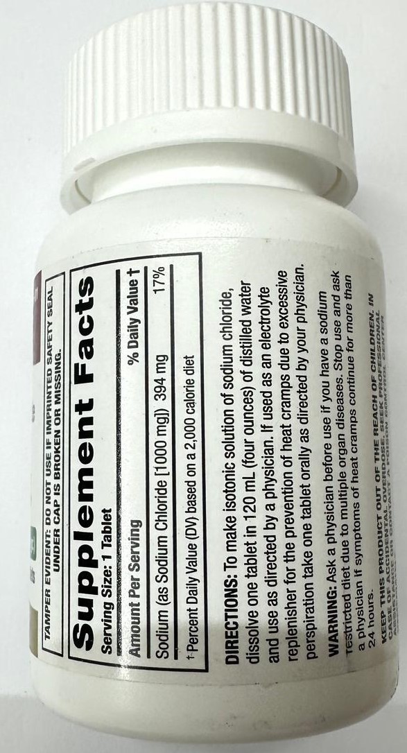 Sodium Chloride Salt Supplement & Electrolyte Replenisher , 1gm, 100 ct