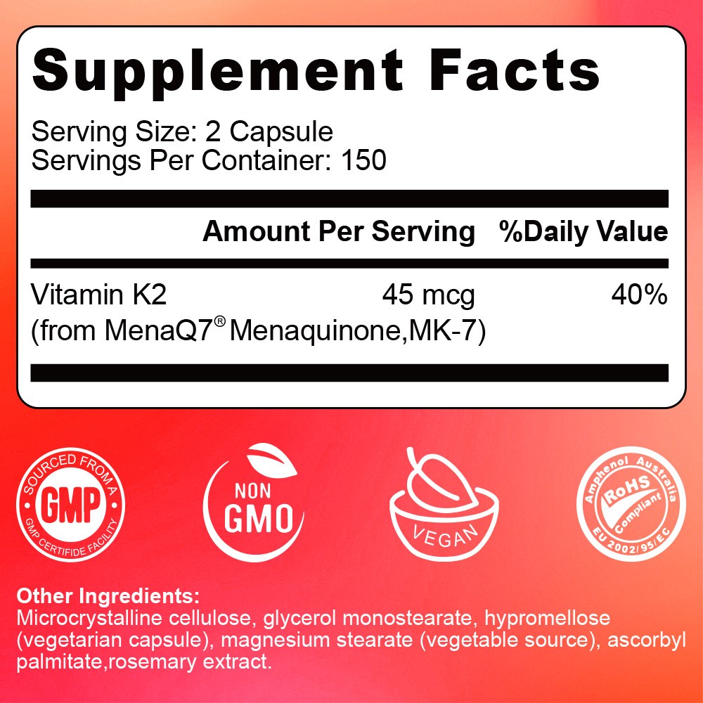 Amer Don Vitamin K2 MK-7 45 mcg, 300 Softgels – Gluten Free and Non-GMO MK7