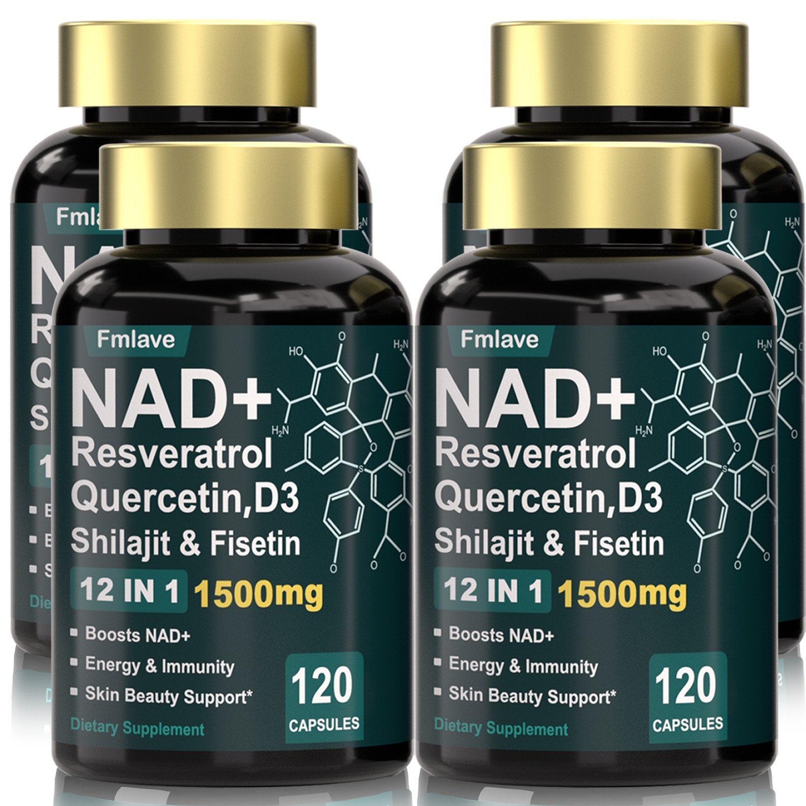 4pack NAD+ Supplement 1500Mg with Resveratrol Fisetin Nad plus Boosting 480 Caps