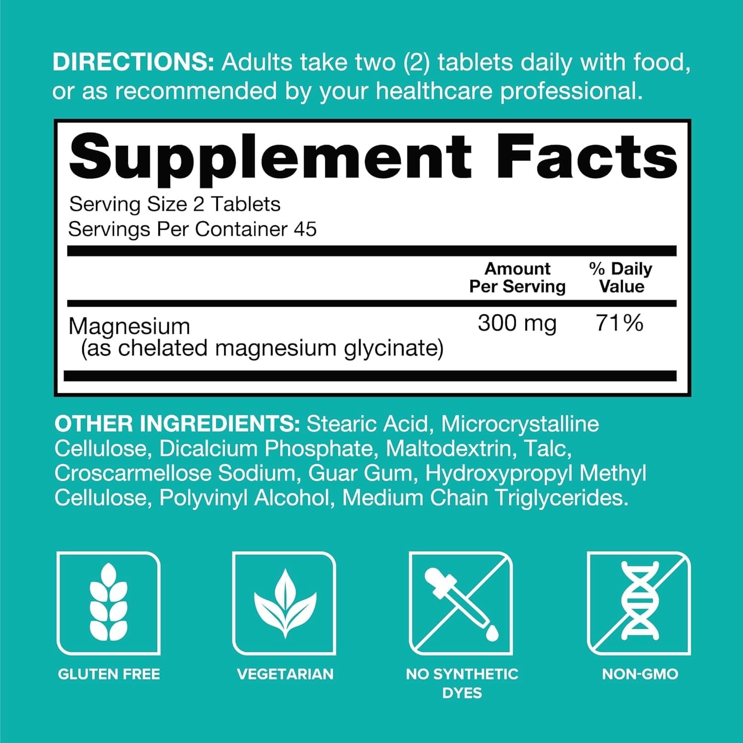 Qunol Magnesium Glycinate 300mg 90ct Chelated Tablets Nerve Bone Muscle Health