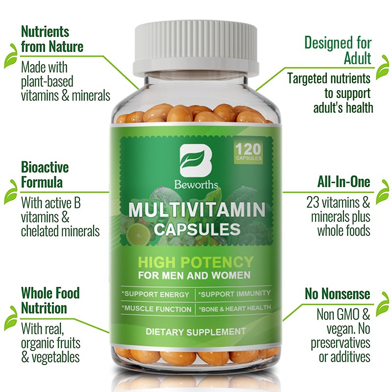 Multivitamin Capsules Highest Potency Daily Vitamins & Minerals Supplement