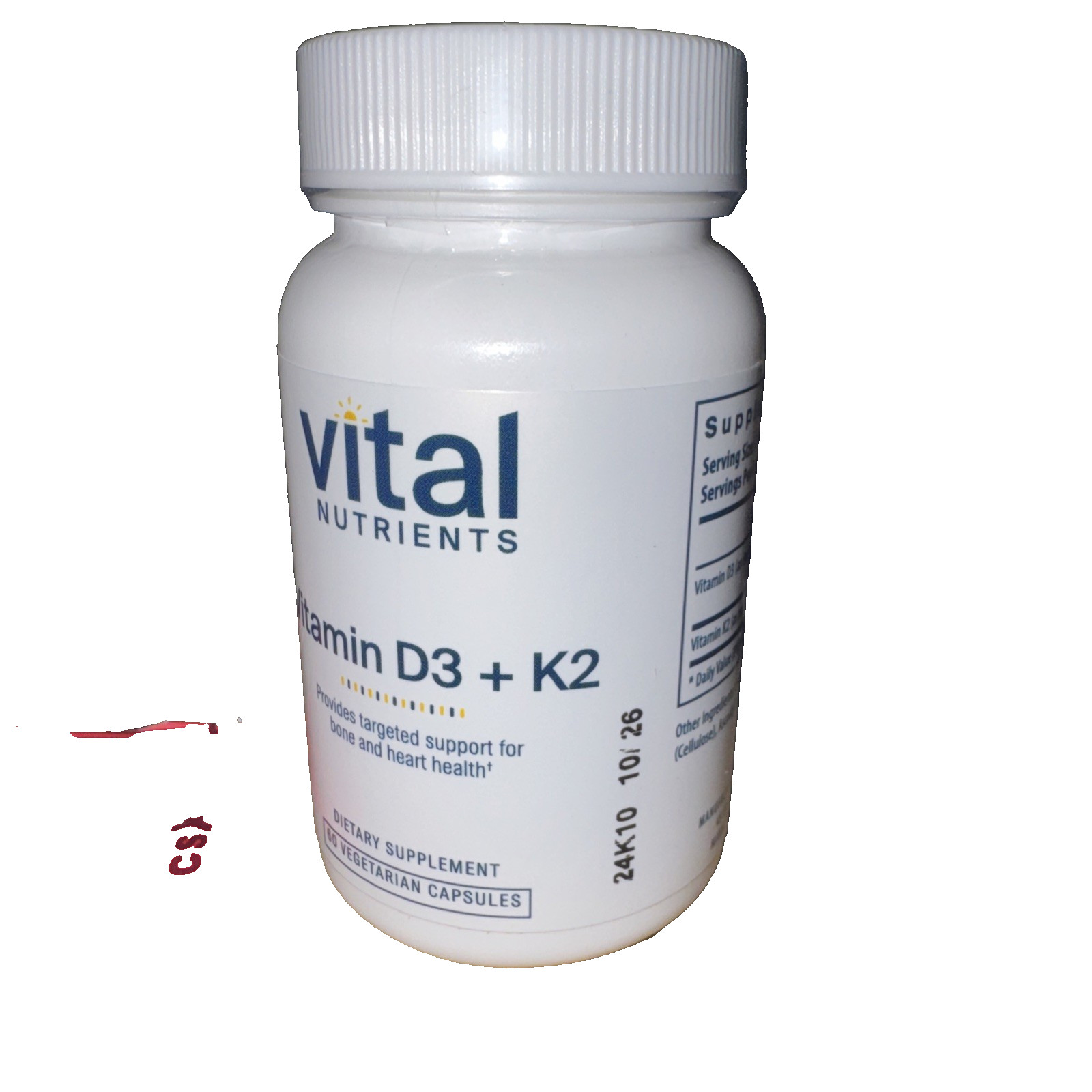 Vital Nutrients Vitamin D3 2000 IU + K2 150 mcg 60 Vegetarian Capsules Ex 10/26