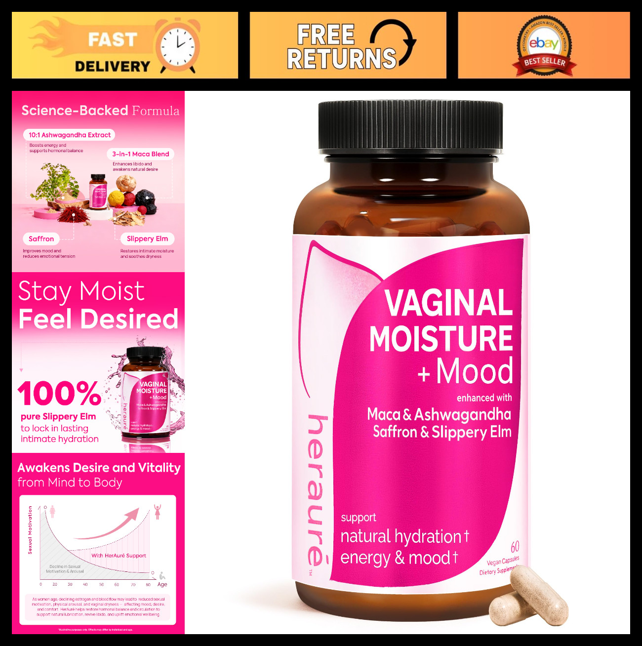 Vaginal Moisture & Libido Enhancer for Women – Hormone Balance, Mood Boost, 60CT