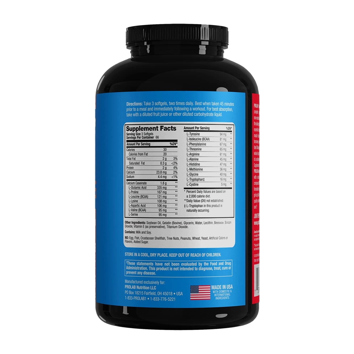 High-Potency Essential Amino Acids Gel-Caps, 200 Softgels for Muscle Recovery