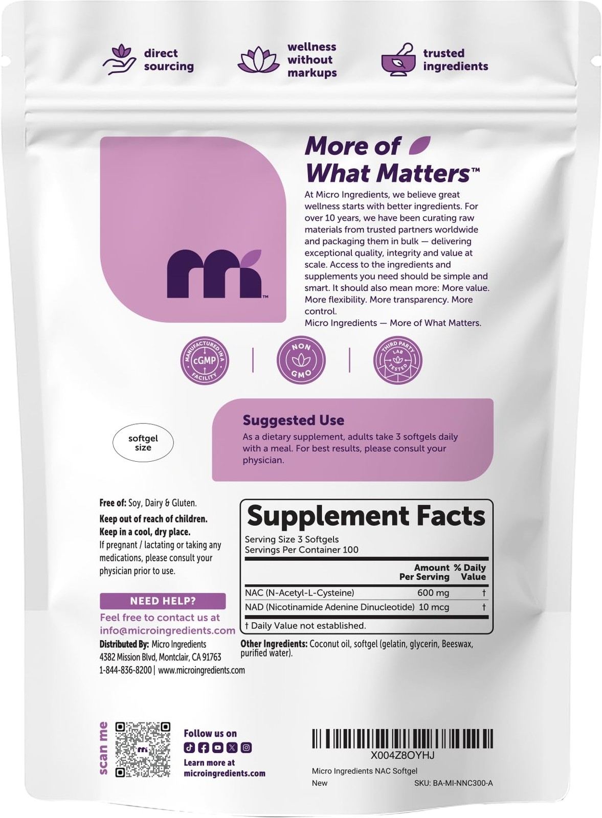 Micro Ingredients NAC Supplement 600mg Per Serving with 300 Count (Pack of 1)
