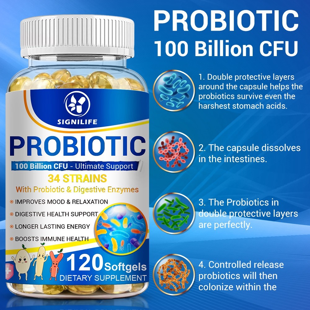 2 Packs 120 Caps Probiotics 100B CFU for Digestive & Immune System Support