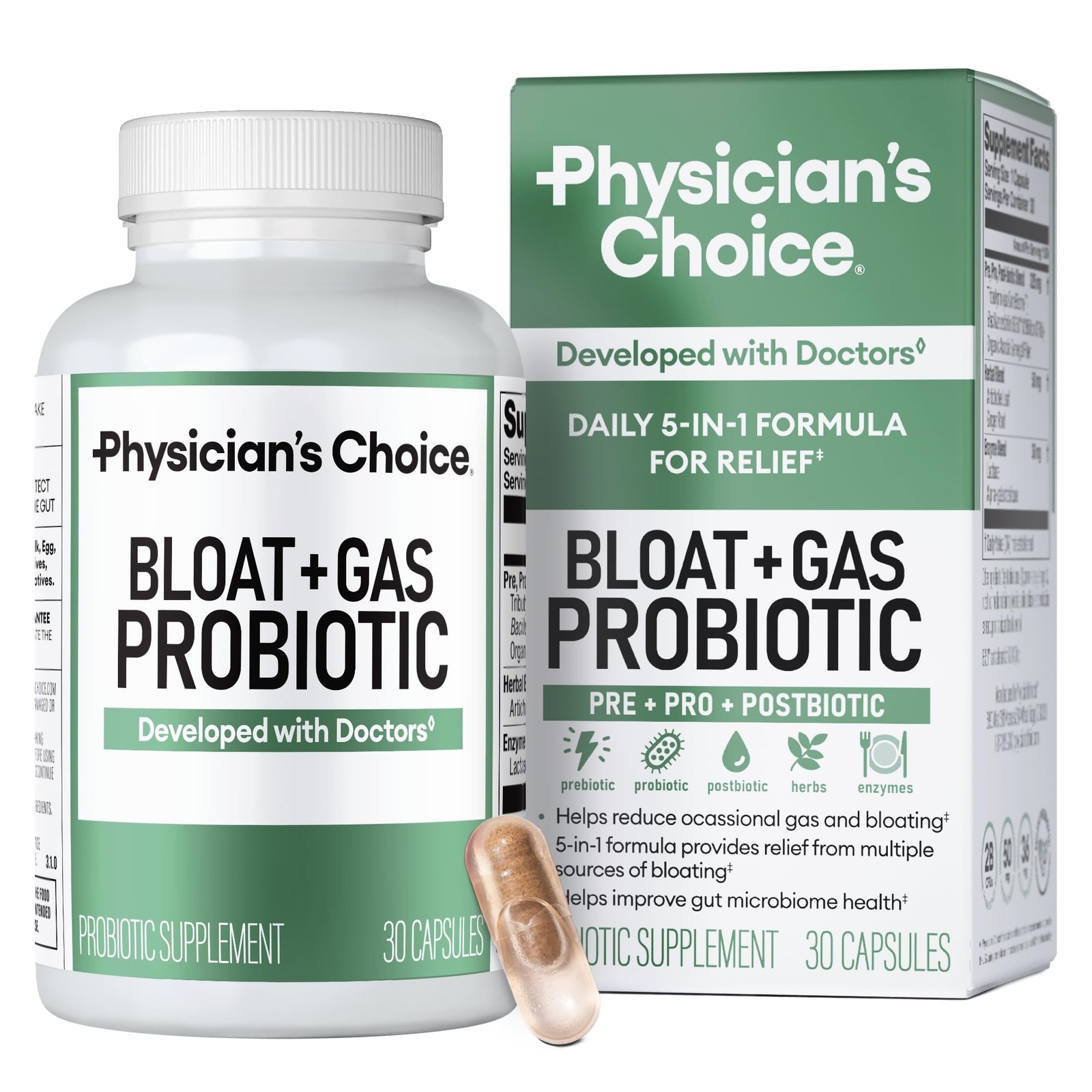 Physician’s CHOICE Bloat & Gas Probiotic 5-in-1 for Women & Men – 30ct
