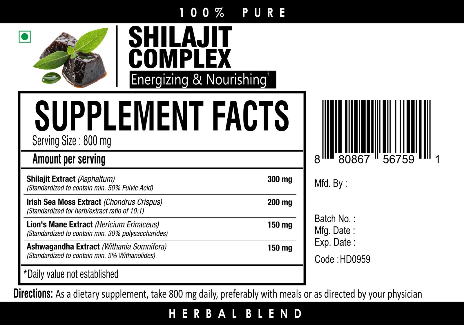 Irish Sea Moss Complex With Shilajeet, Ashwagandha, Lion’s Mane Mushroom Powder