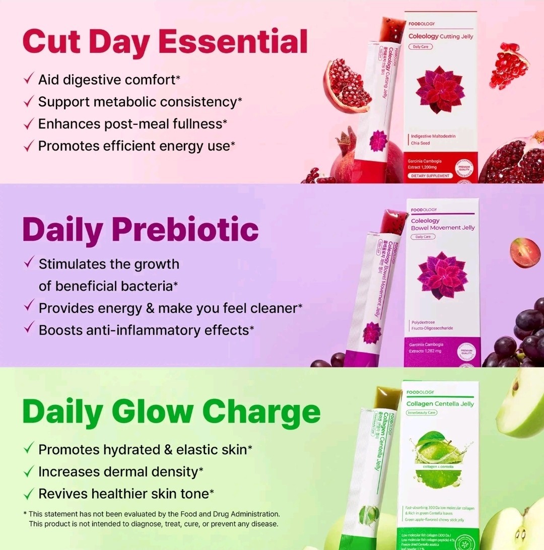 Foodology Korean Jelly Sticks Set of 3 Flavors Garcinia Collagen Diet Supplement