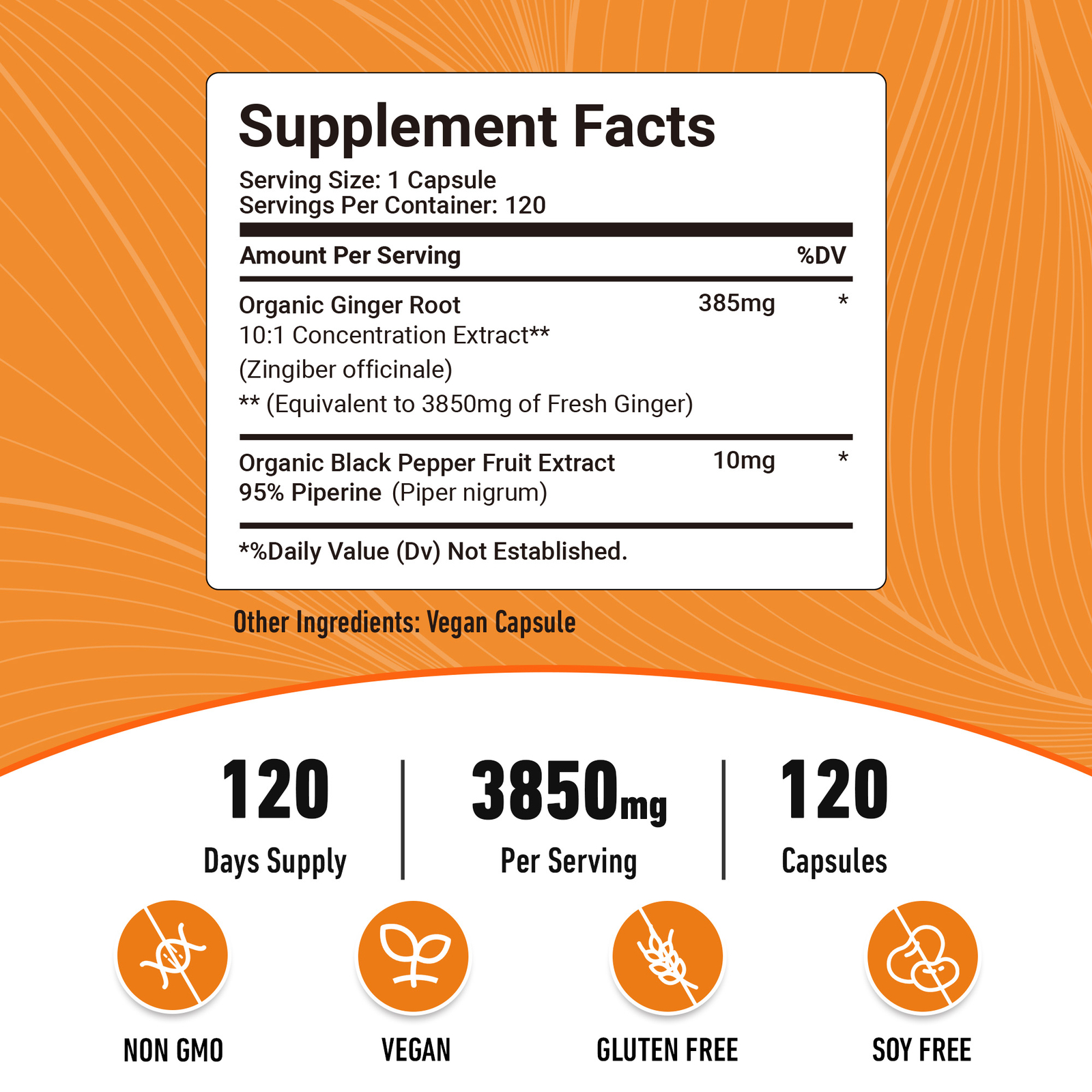 Organic Ginger 3850mg – Digestion, Nausea, Stomach Settler, Non-GMO, Gluten Free