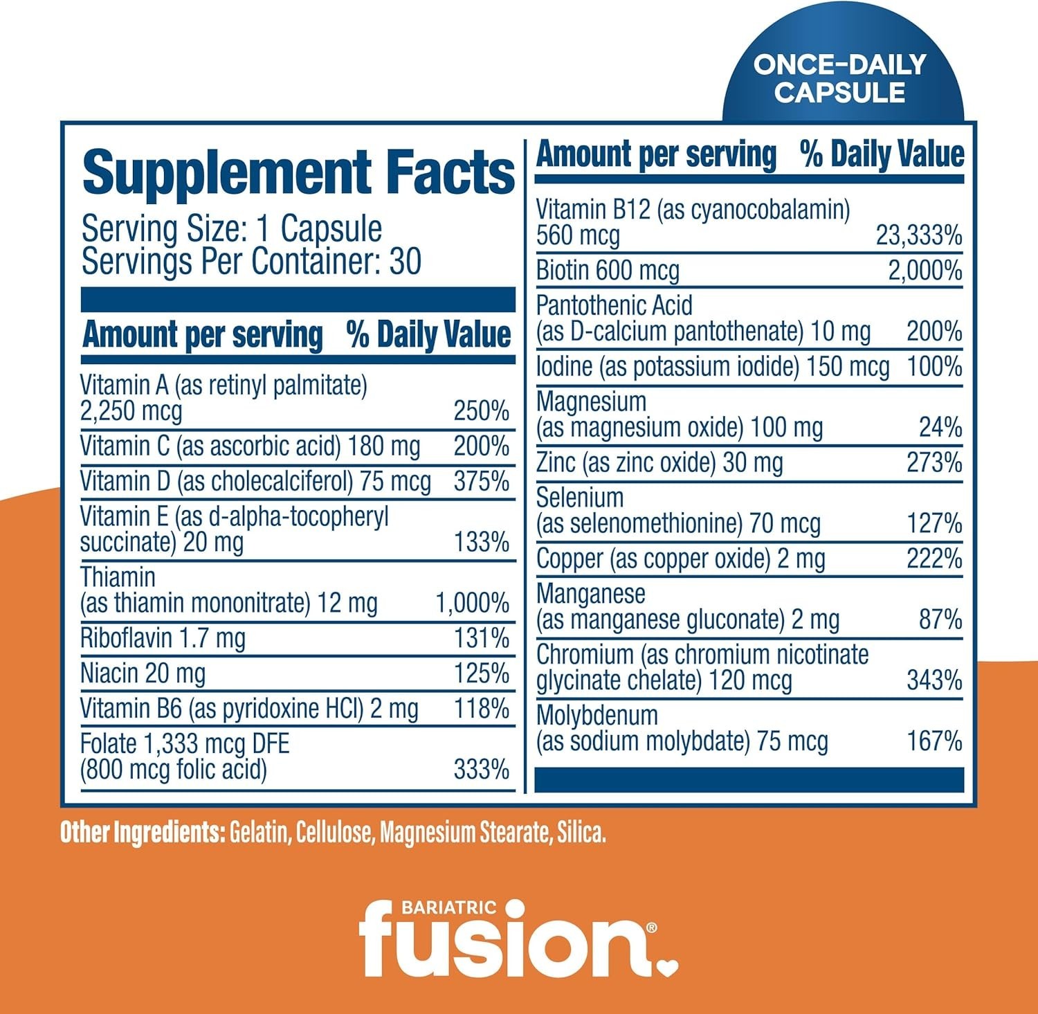 Bariatric Fusion Bariatric Multivitamin Without Iron | 1 Per Day | Post Surgery