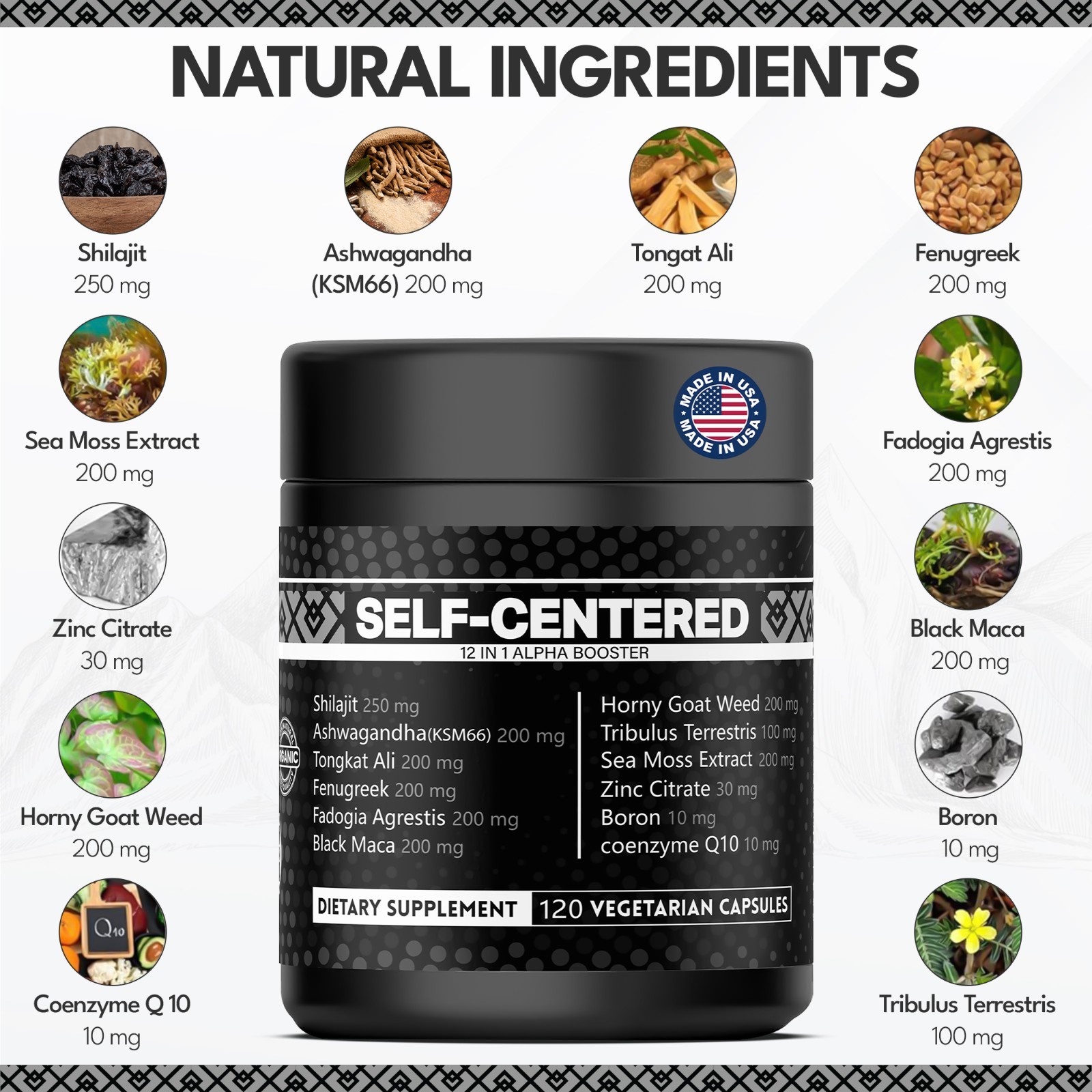 Self Centered: 12-in-1 ALPHA BOOSTER for Men, Muscle Growth, Energy,2 MONTH SPLY