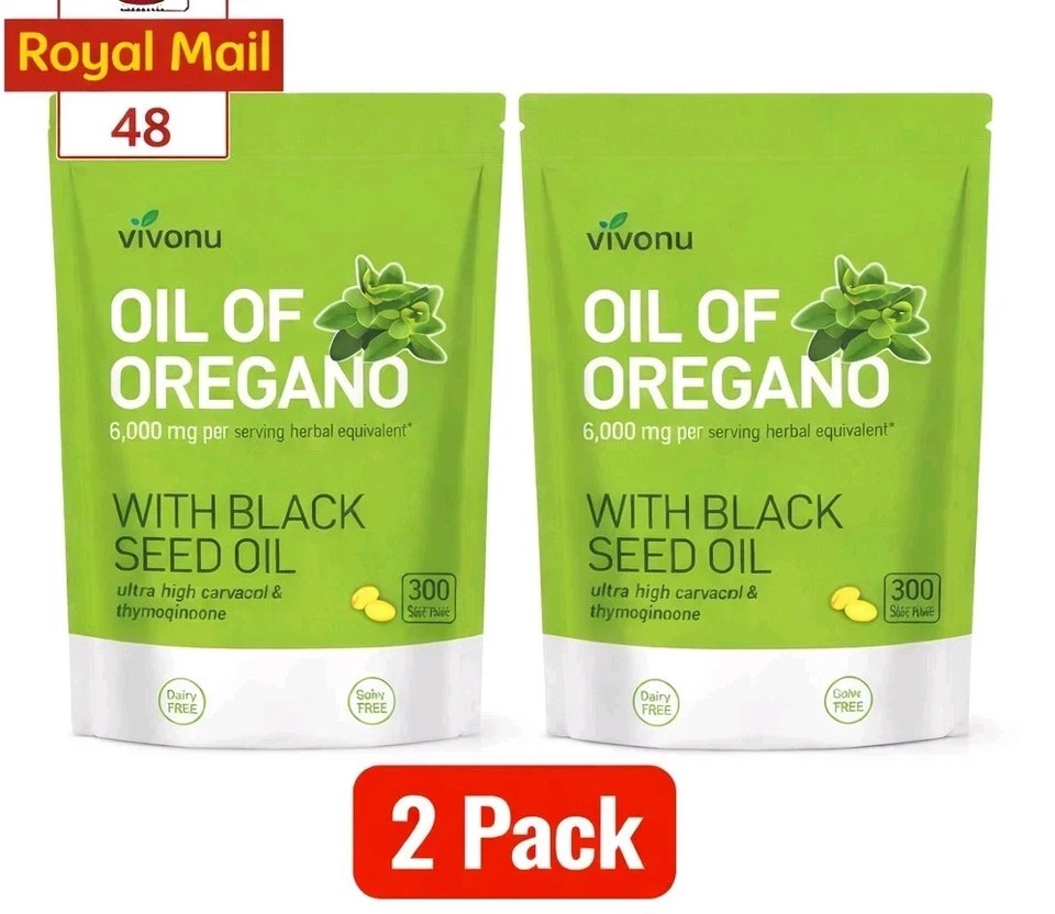 2 PACK Oil of Oregano Capsules 300 Softgels 6000mg Black Seed Oil High Strength