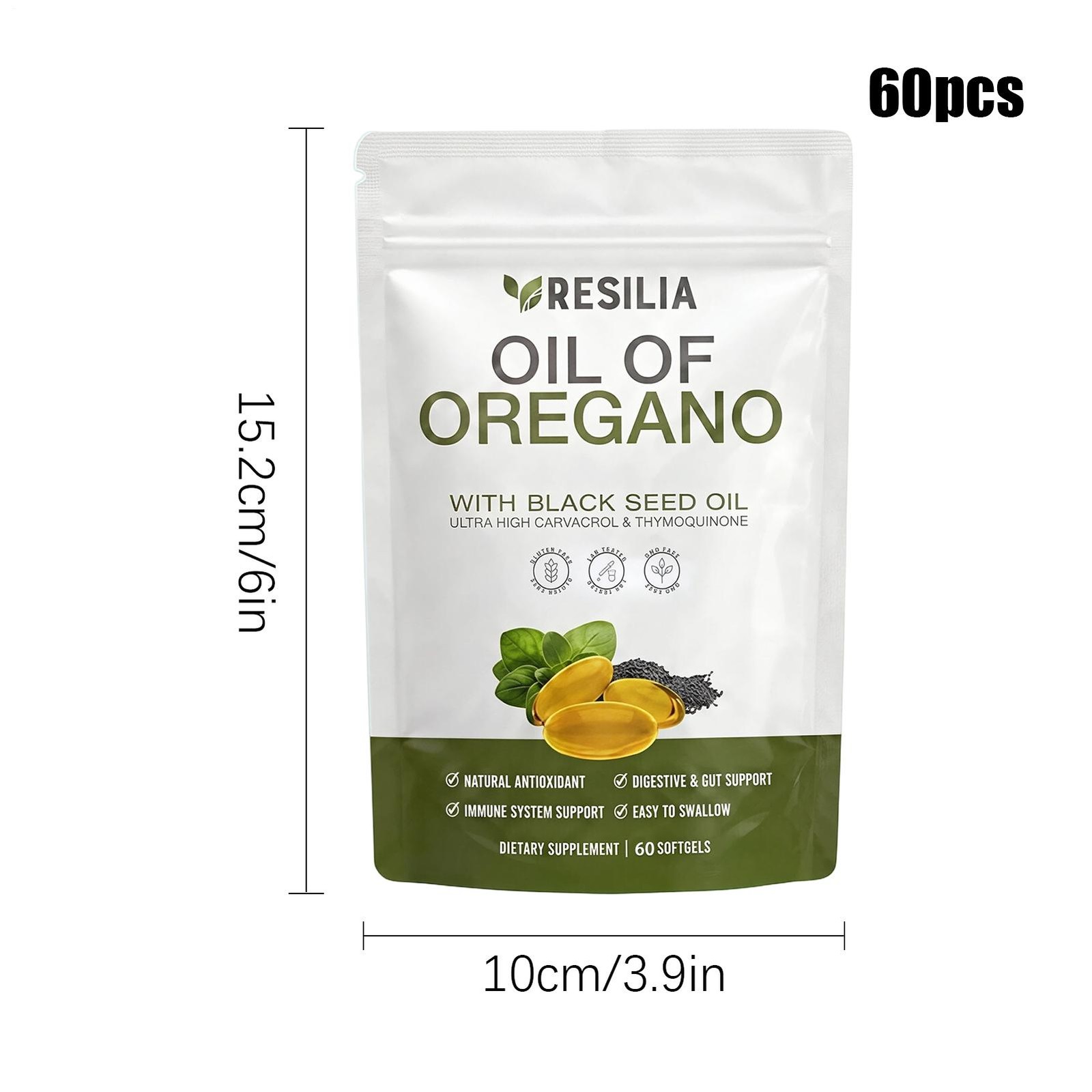 Resilia Oil of Oregano Softgels with Black Seed Oil 60 Count Dietary Supplement