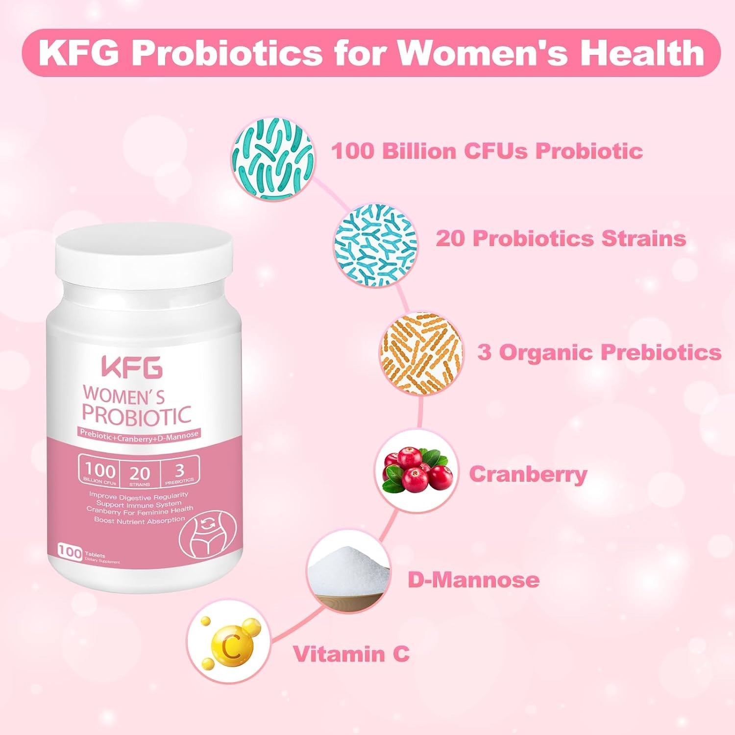 Organic Probiotic Tablets for Women’s Health: 50-Day Supply of 100 Tablets