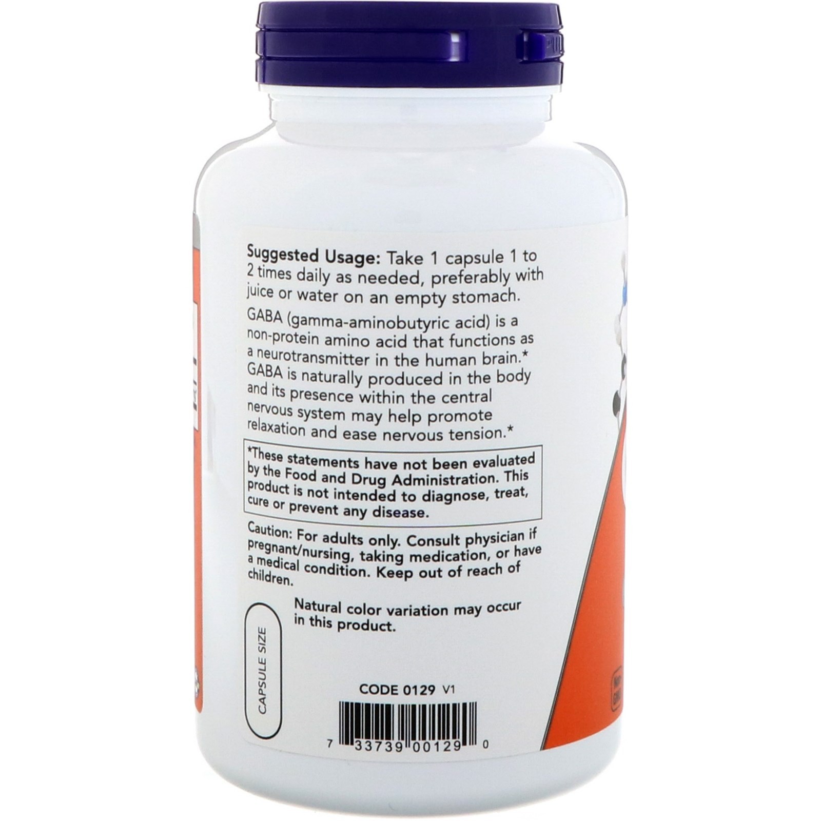 Now Foods GABA 750 mg 200 Veg Capsules GMP Quality Assured, Kosher, Vegan,