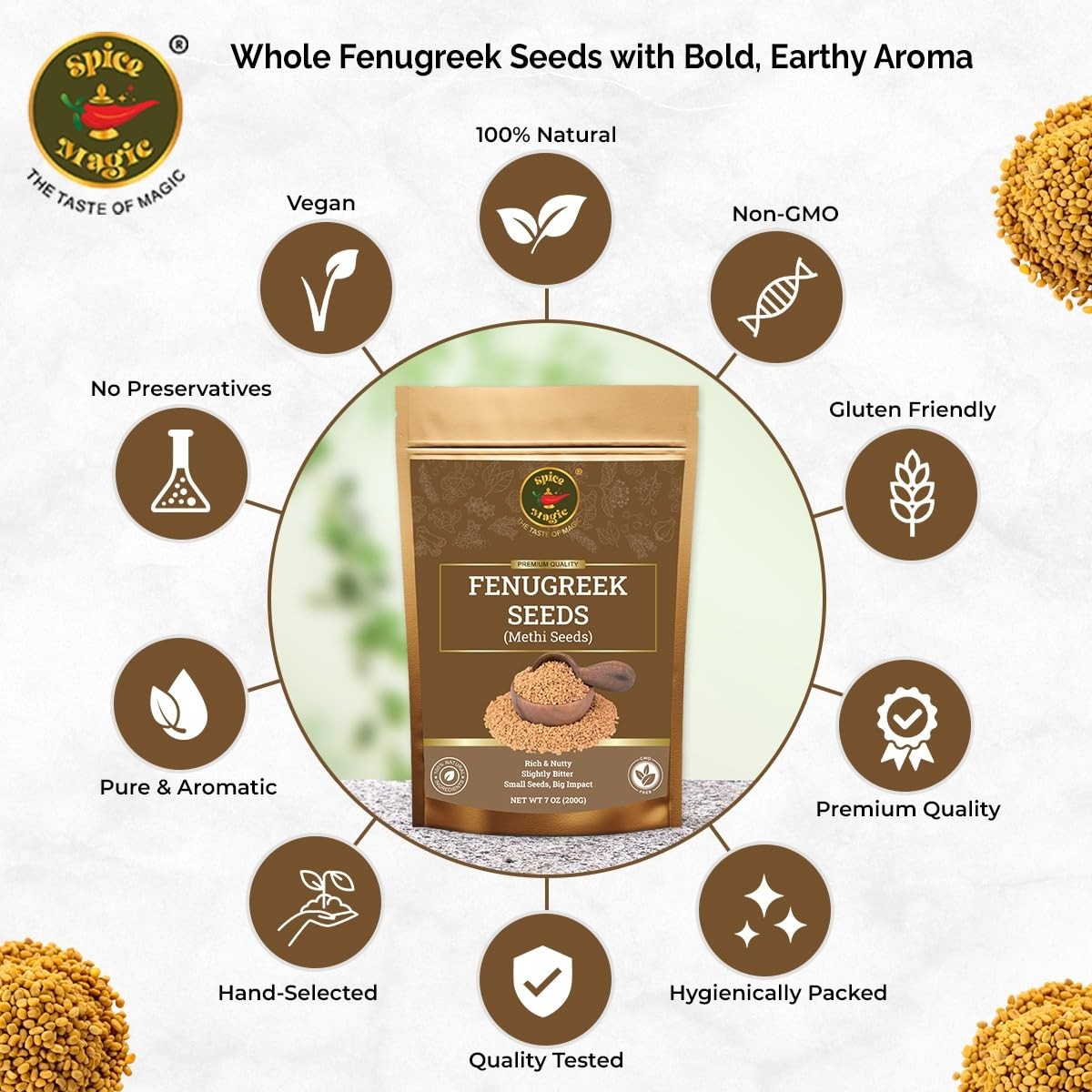 Spice Magic Fenugreek Seeds 7oz (200g) I Whole Methi for 7 Ounces