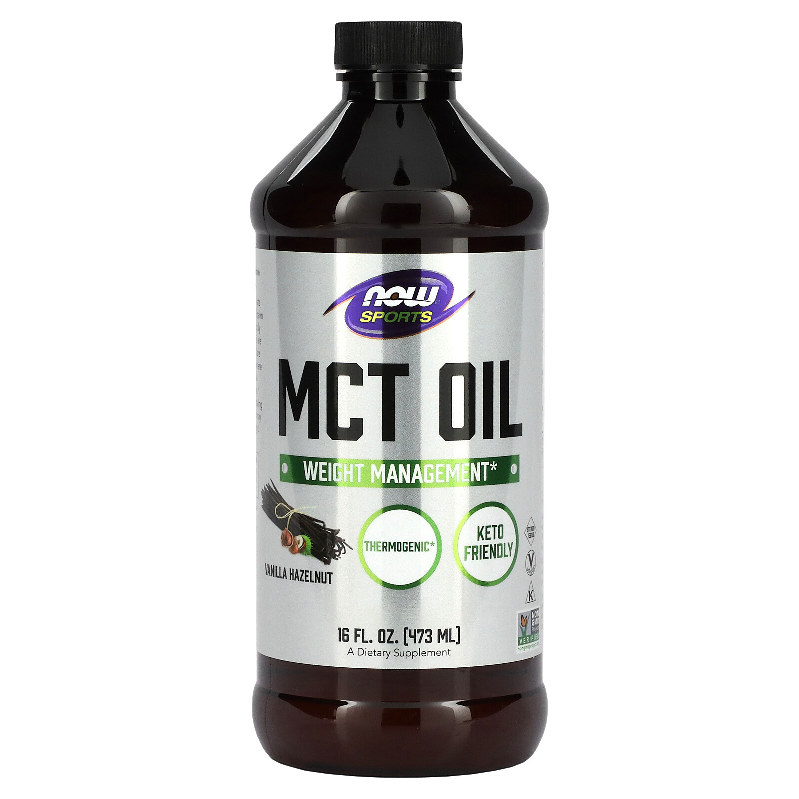 Now Foods Sports MCT Oil Vanilla Hazelnut 16 fl oz 473 ml GMP Quality Assured,