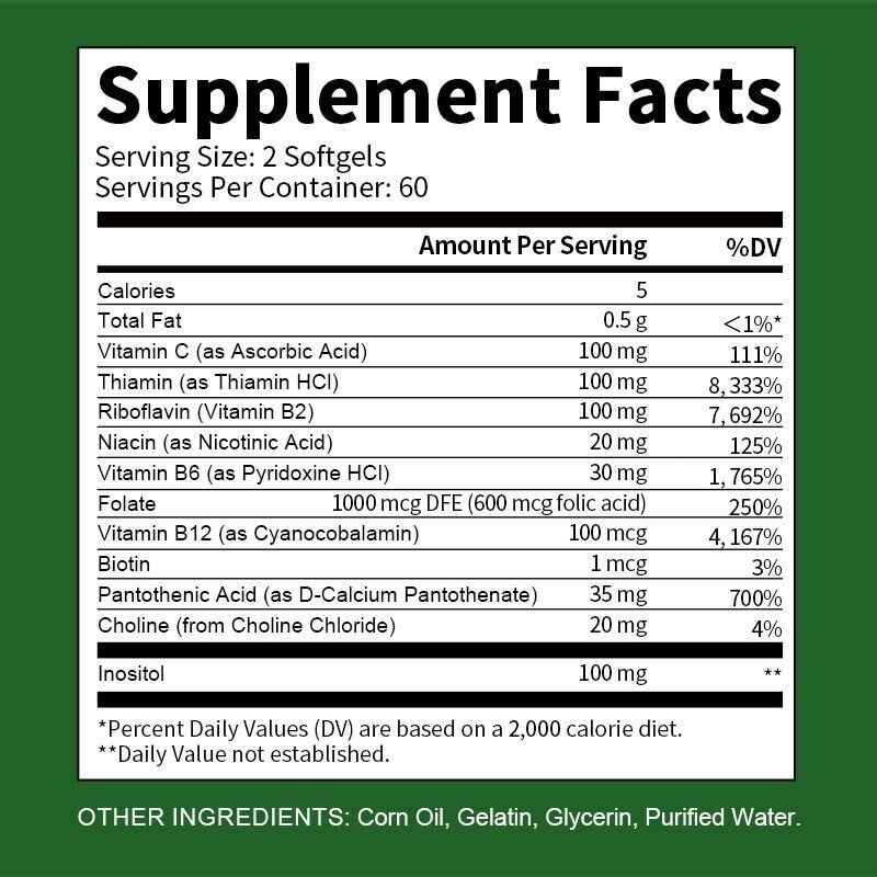 Vitamin B Complex 120 Capsules ,&Vitamin C B2,,B6,B12, Immune Support Pills