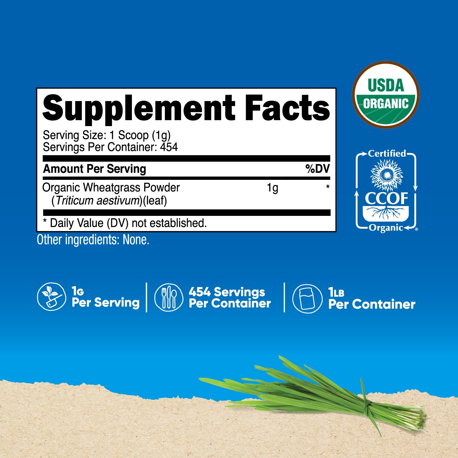 Nutricost Organic Wheatgrass Powder 1LB – Non GMO, Gluten Free, Superfood