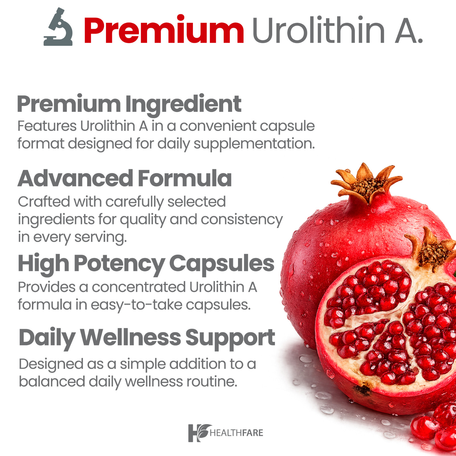 HealthFare Urolithin A | 150 Vegan Capsules | Non-GMO, Gluten-Free | Made in USA