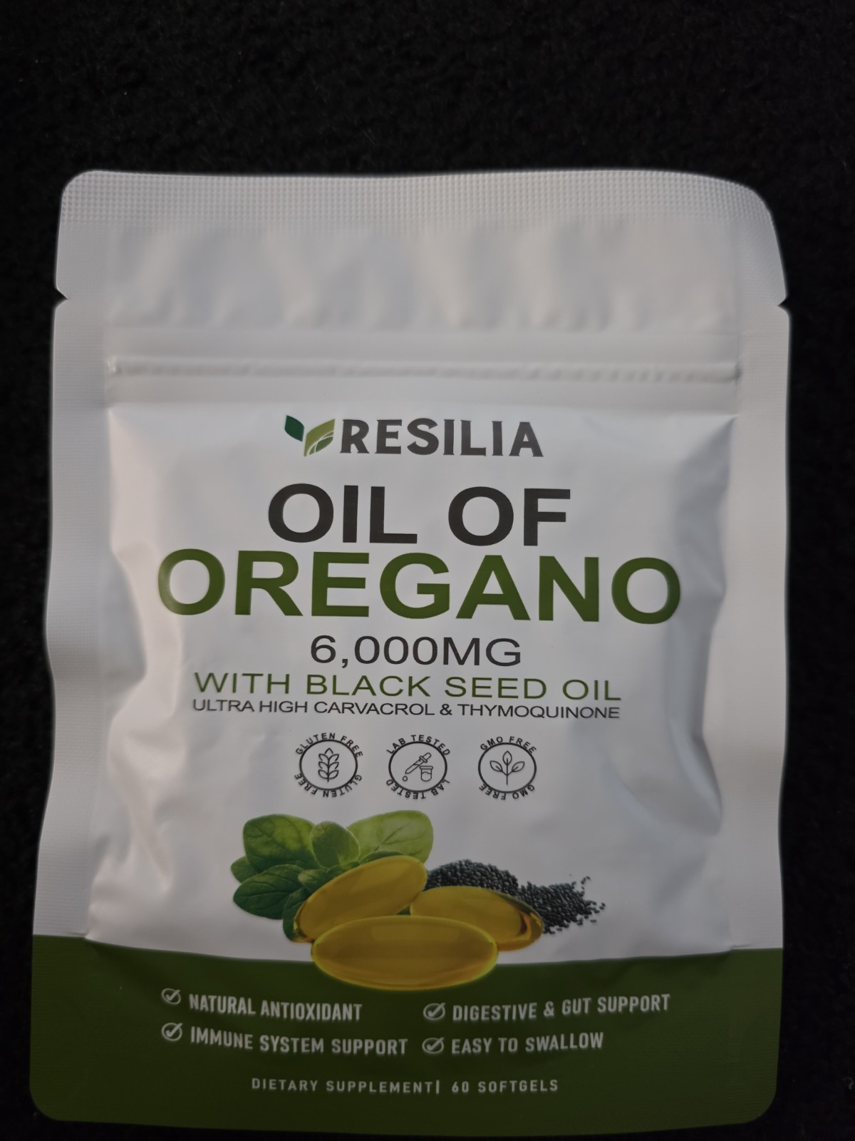 Resilia Oil of Oregano 6000mg with Black Seed Oil Softgels – 60 Capsules 1xPk