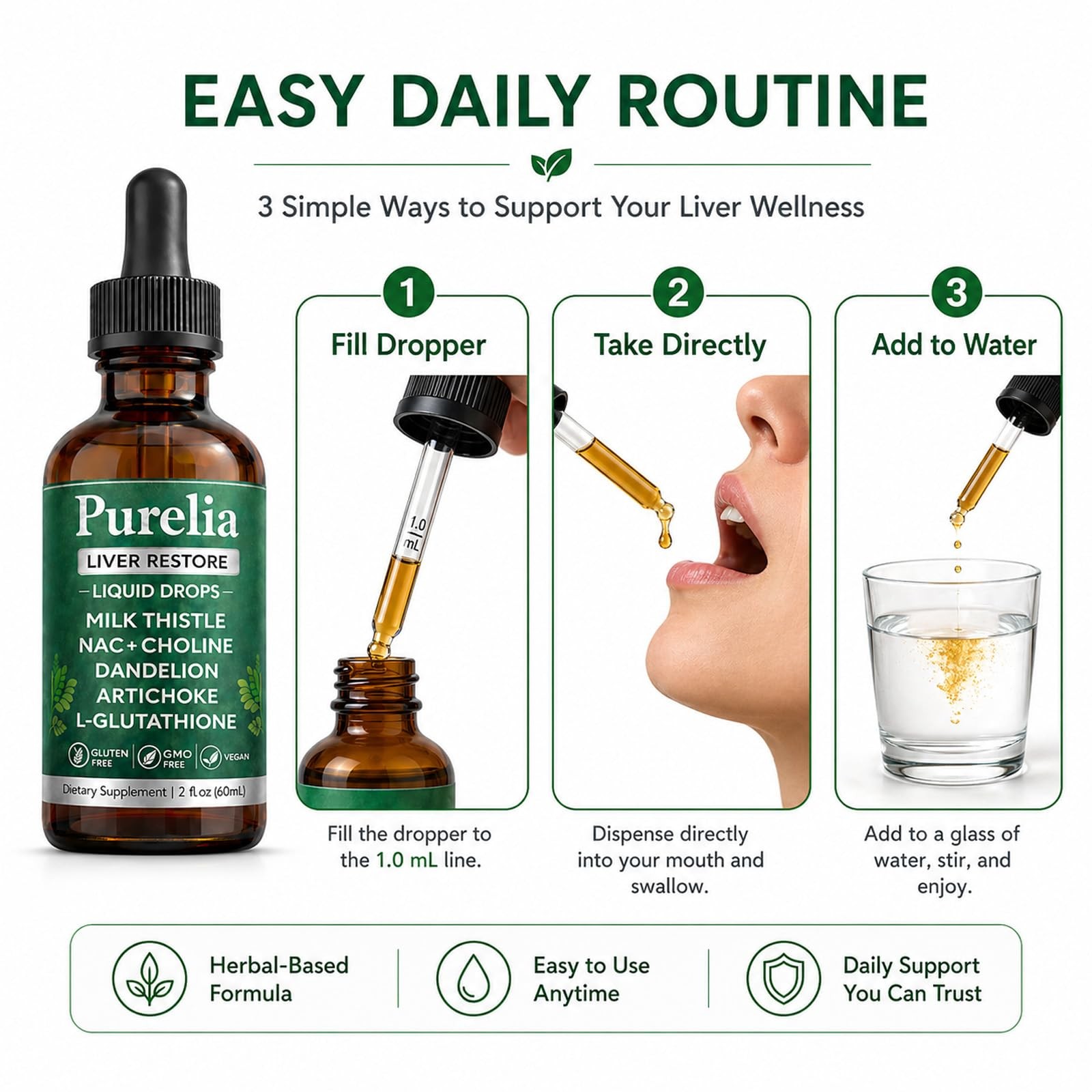 Purelia Liver Restore Drops, Complete Liver Support with Milk Thistle, 2 Fl Oz