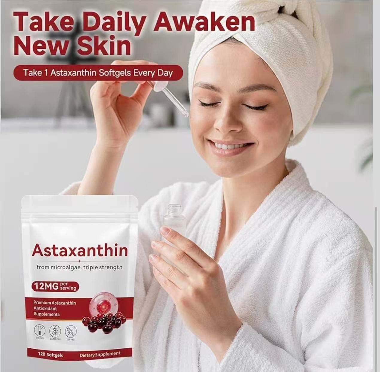 4 pcks Premium Astaxanthin Antioxidant Supplements 12mg, 120 Softgels
