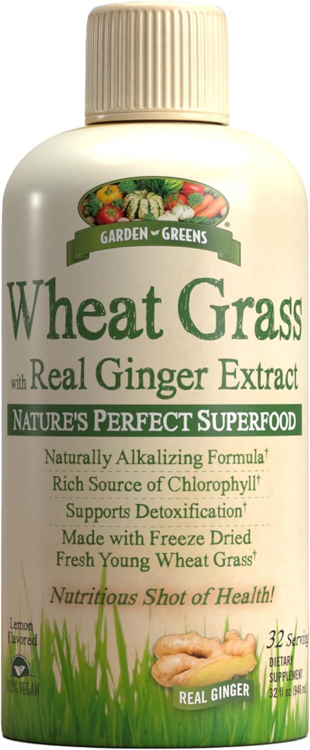 Garden Greens Wheat Grass Liquid Supplement Lemon Flavor 32 Fl Oz 32 Servings