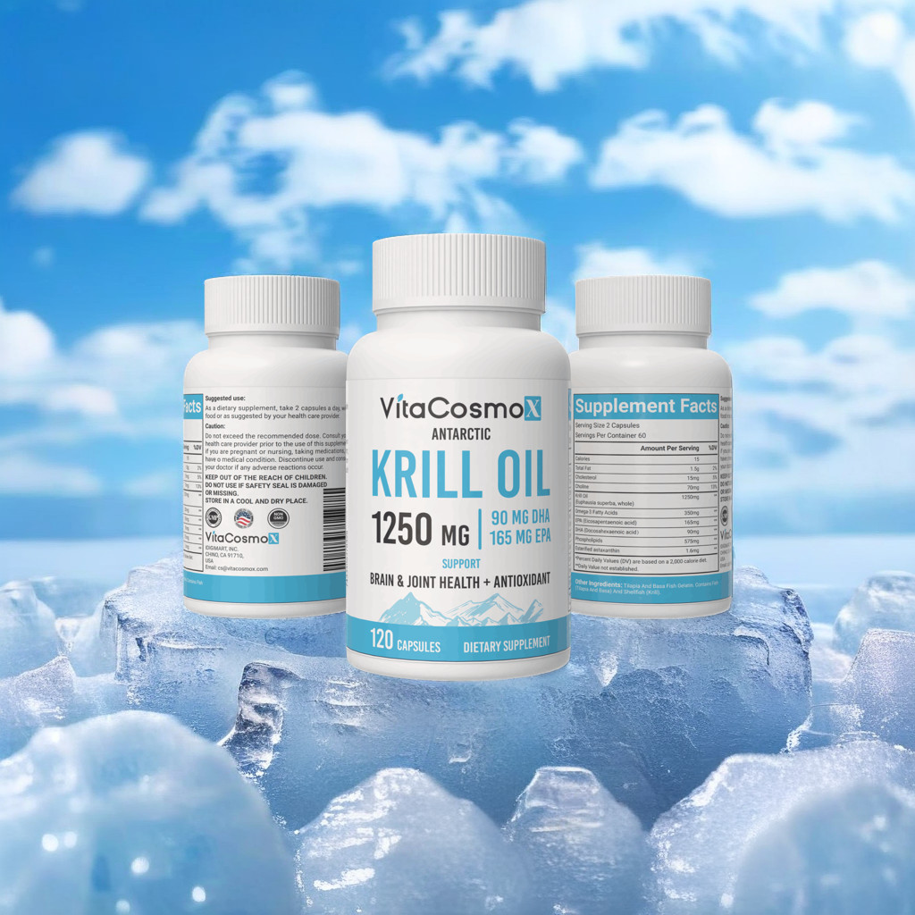 VitaCosmoX Antarctic Krill Oil 1250mg for Brain & Joint Support 120 capsules