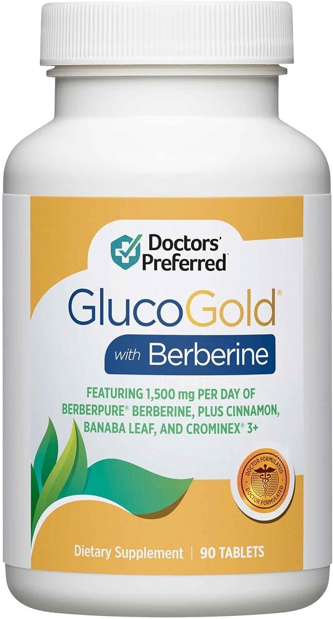 GlucoGold Berberine Blood Sugar Support – Cinnamon, Chromium, Banaba – 90 Tabs