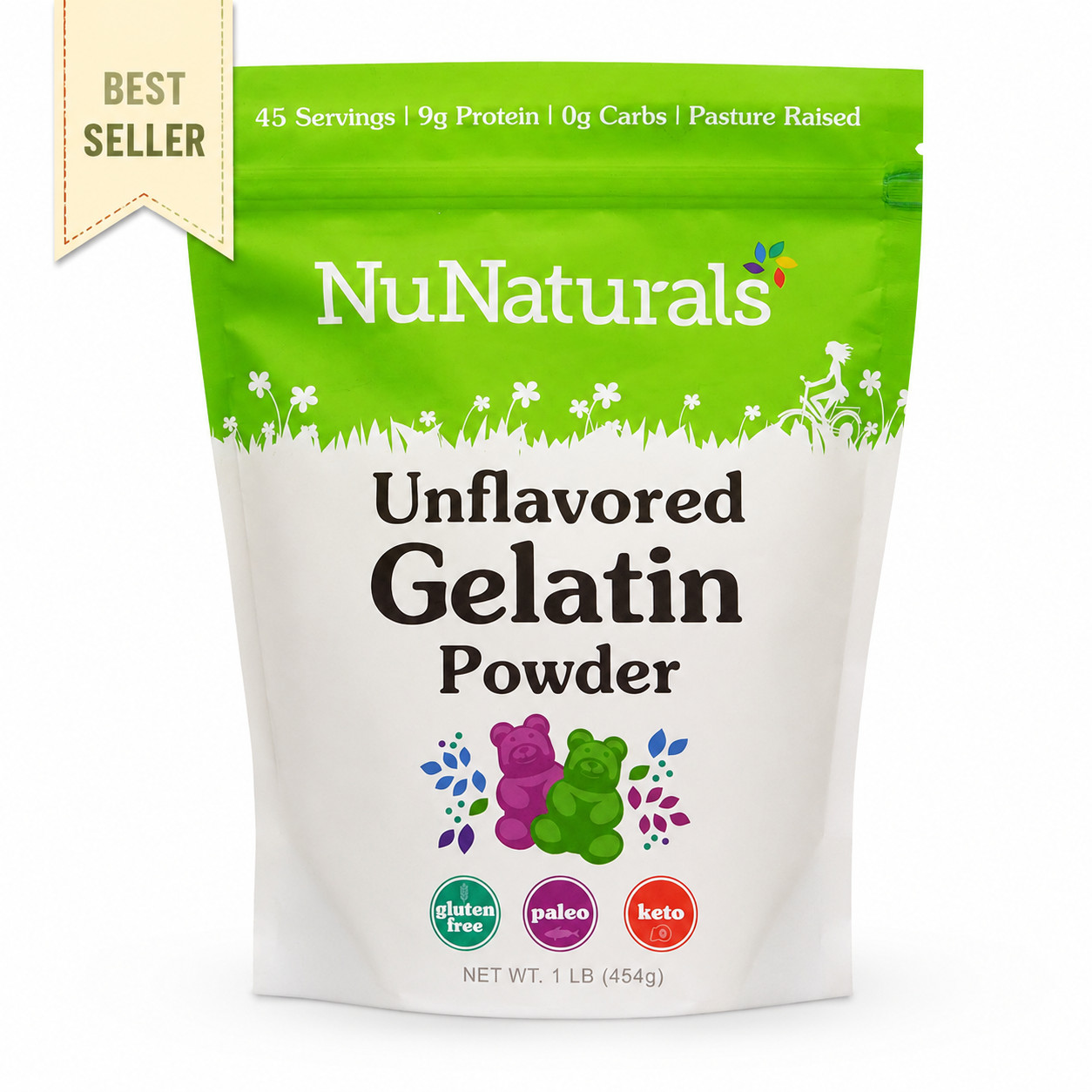 NuNaturals Unflavored Beef Gelatin Powder Keto Paleo Gluten Free Protein 1 lb