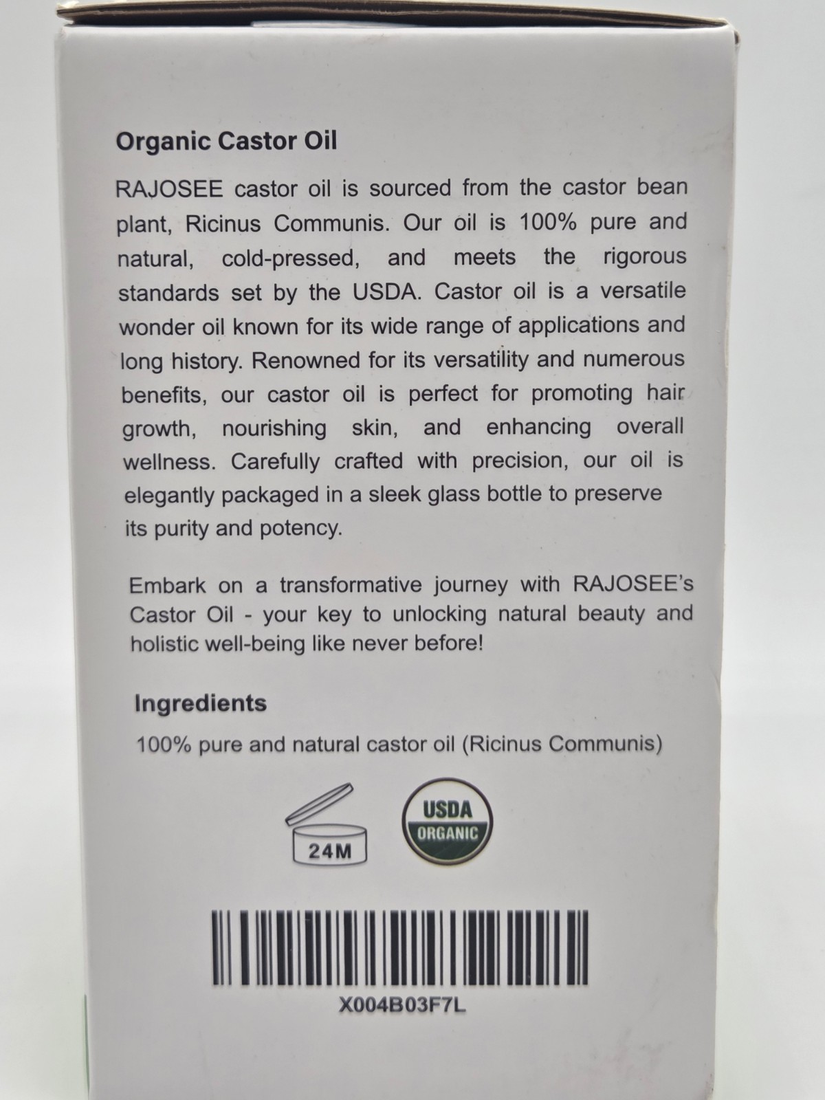 2 Pcs Certified Organic Castor Oil, Natural Oil Cold Pressed in Glass Bottle 8oz