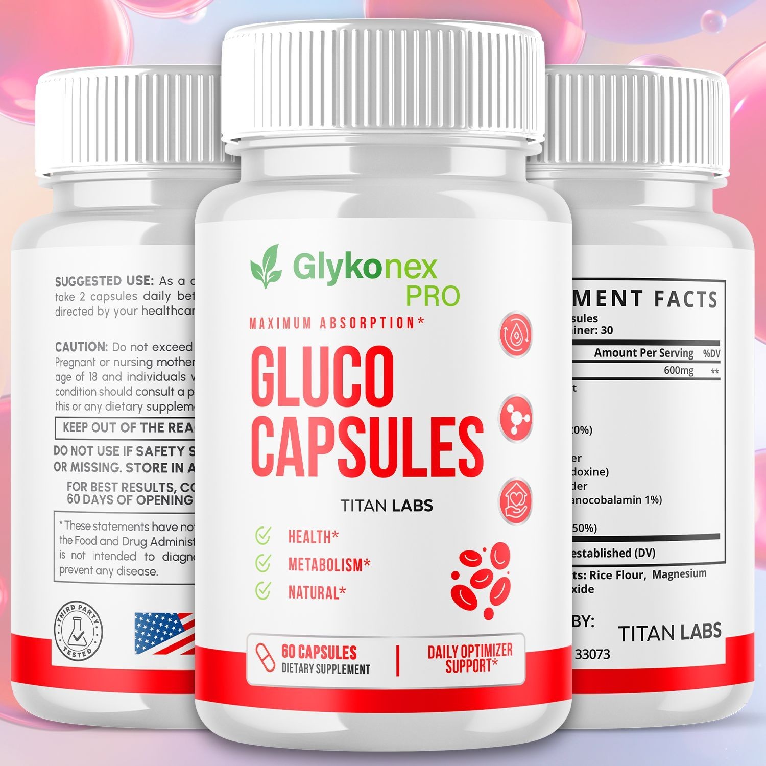 (1 Pack) Glykonex Pro Advanced Blood Health Support Glyko Nex Pro 60 Capsules