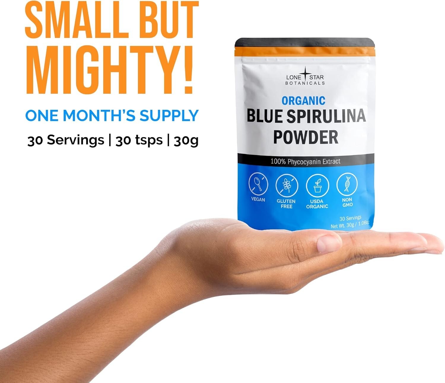 Lone Star Botanicals – Organic Blue Spirulina Powder 1.06oz, 100% Pure