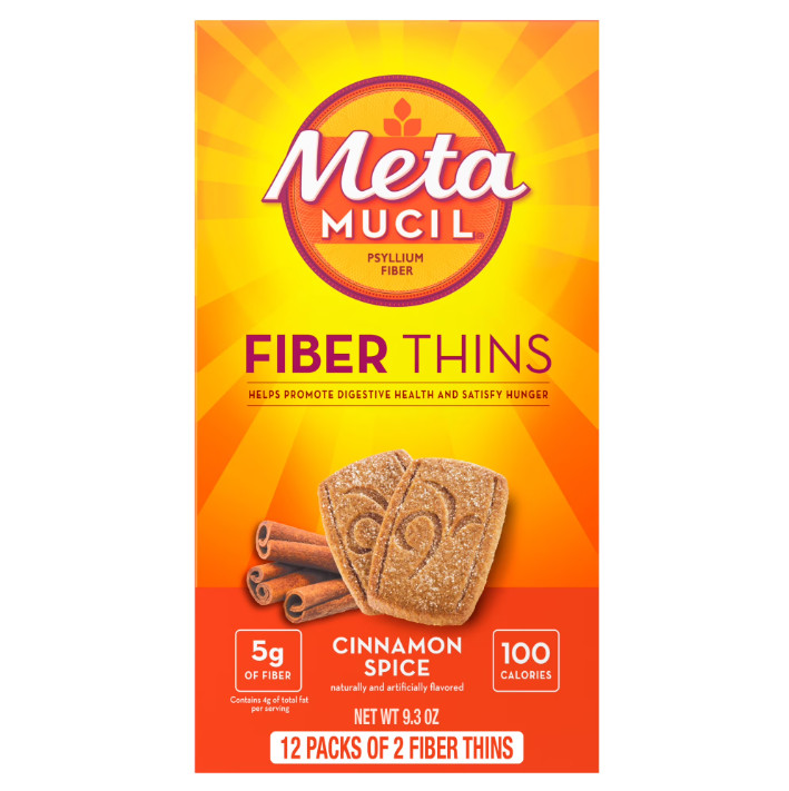 4 Pack Metamucil Fiber Thins, Psyllium Husk Snack, Cinnamon Spice, 24 Ct Pk