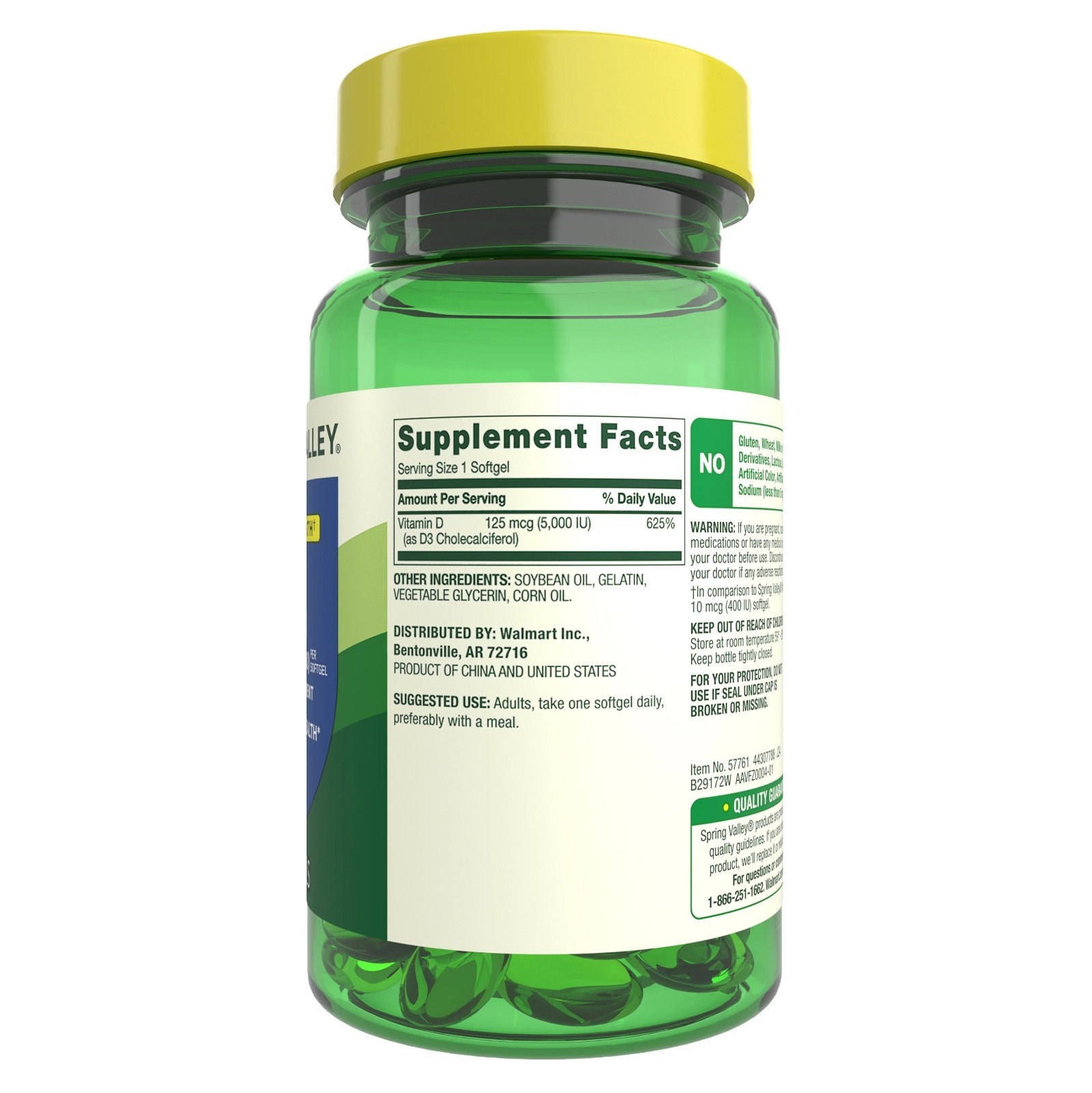 Spring Valley Extra Strength Vitamin D3 Softgels, 125 mcg (5000 IU), 250 Count
