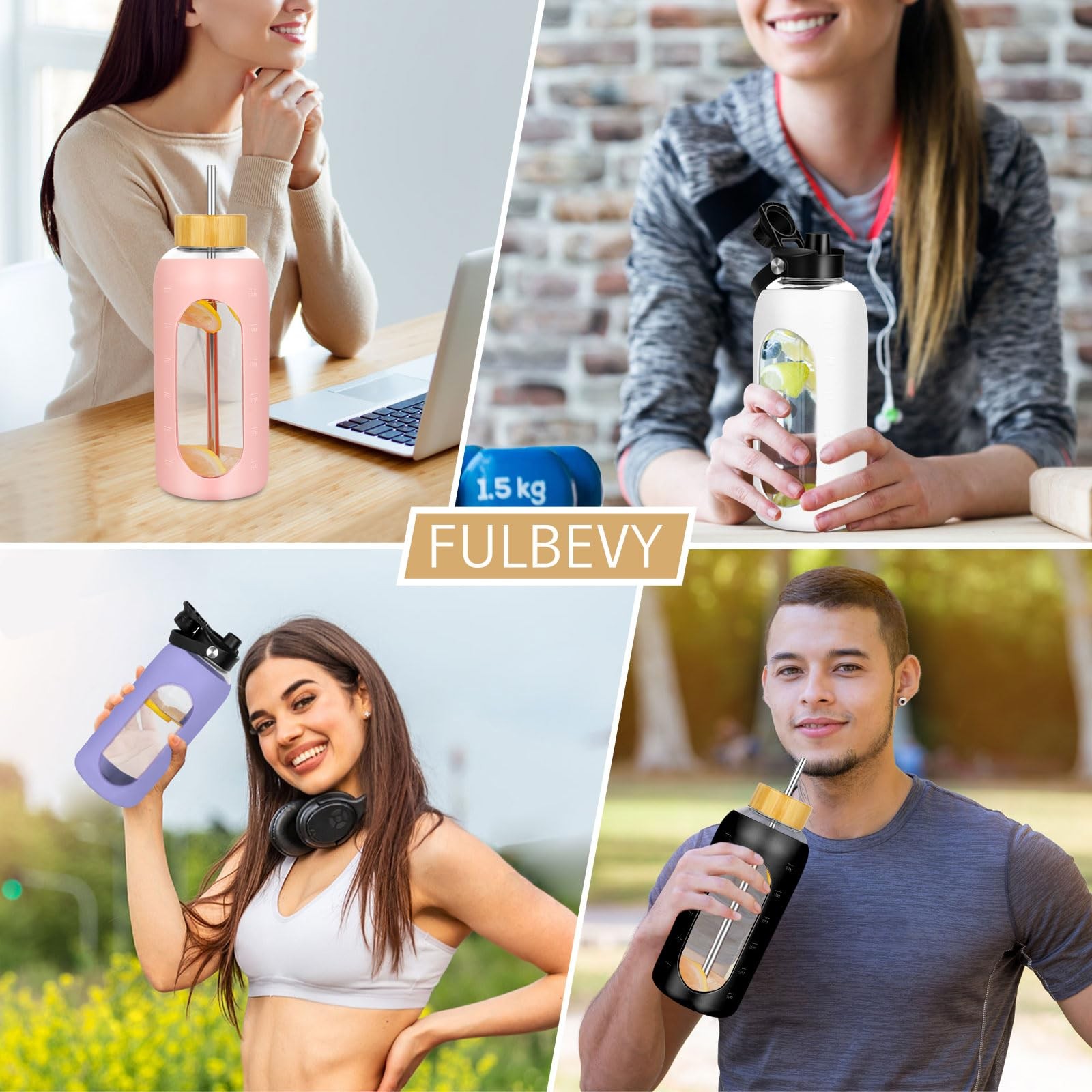 FULBEVY Glass Water Bottles 64 oz – Half Gallon Large 64 Ounces, White