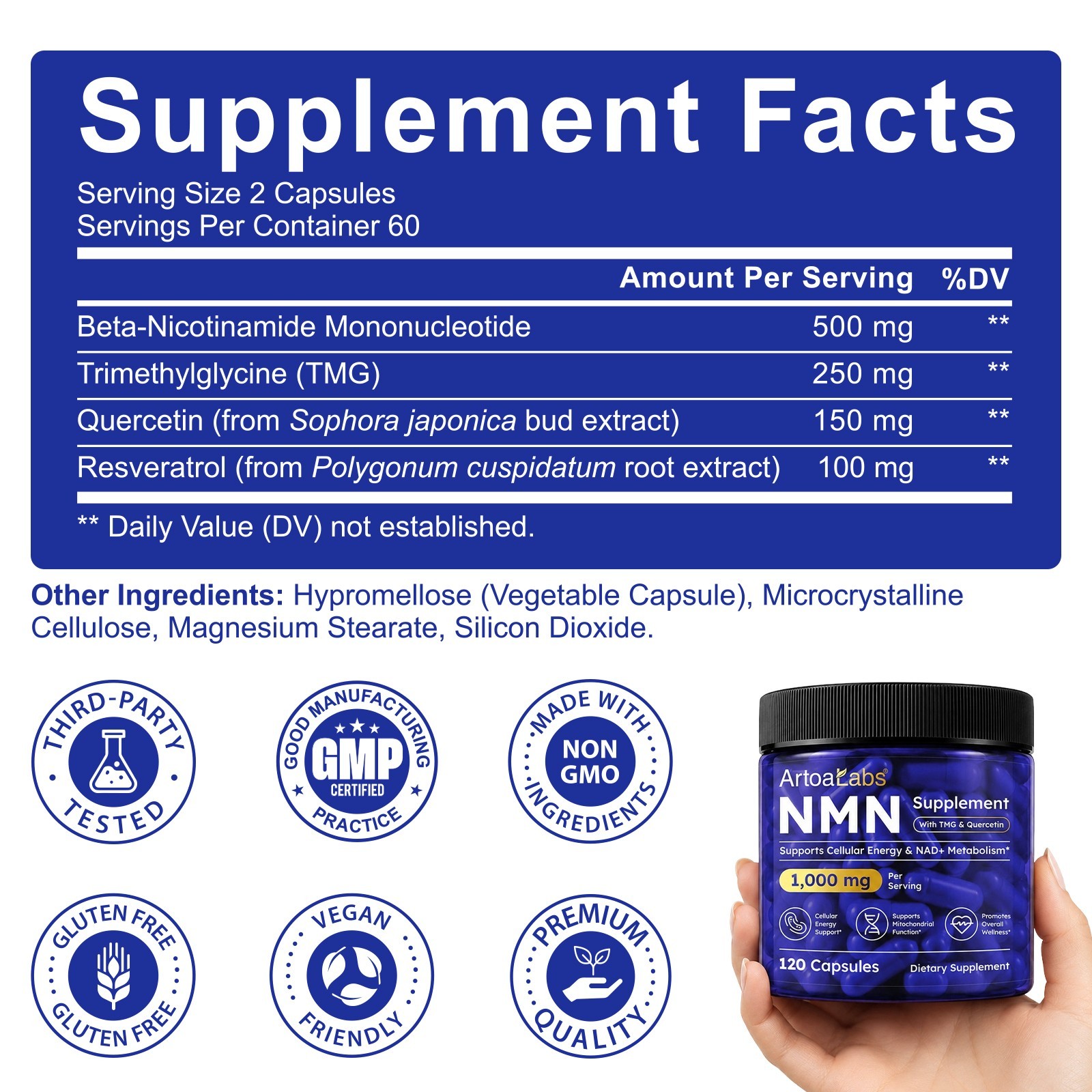 NMN Supplement, NMN Complex- 120 Veggie Capsules | High Purity NAD+ Precursor wi
