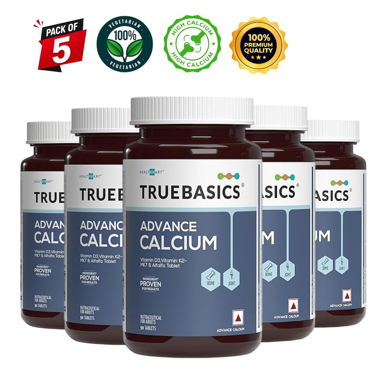 TrueBasics Calcium 90 Tabs Pack of 5 D3 K2 Bone Support